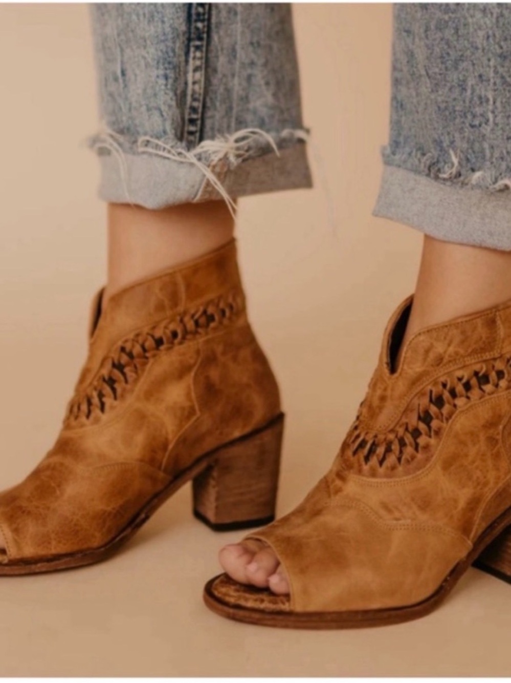 Agave Sky Tan Leather Peep-Toe Ankle Boots - Women